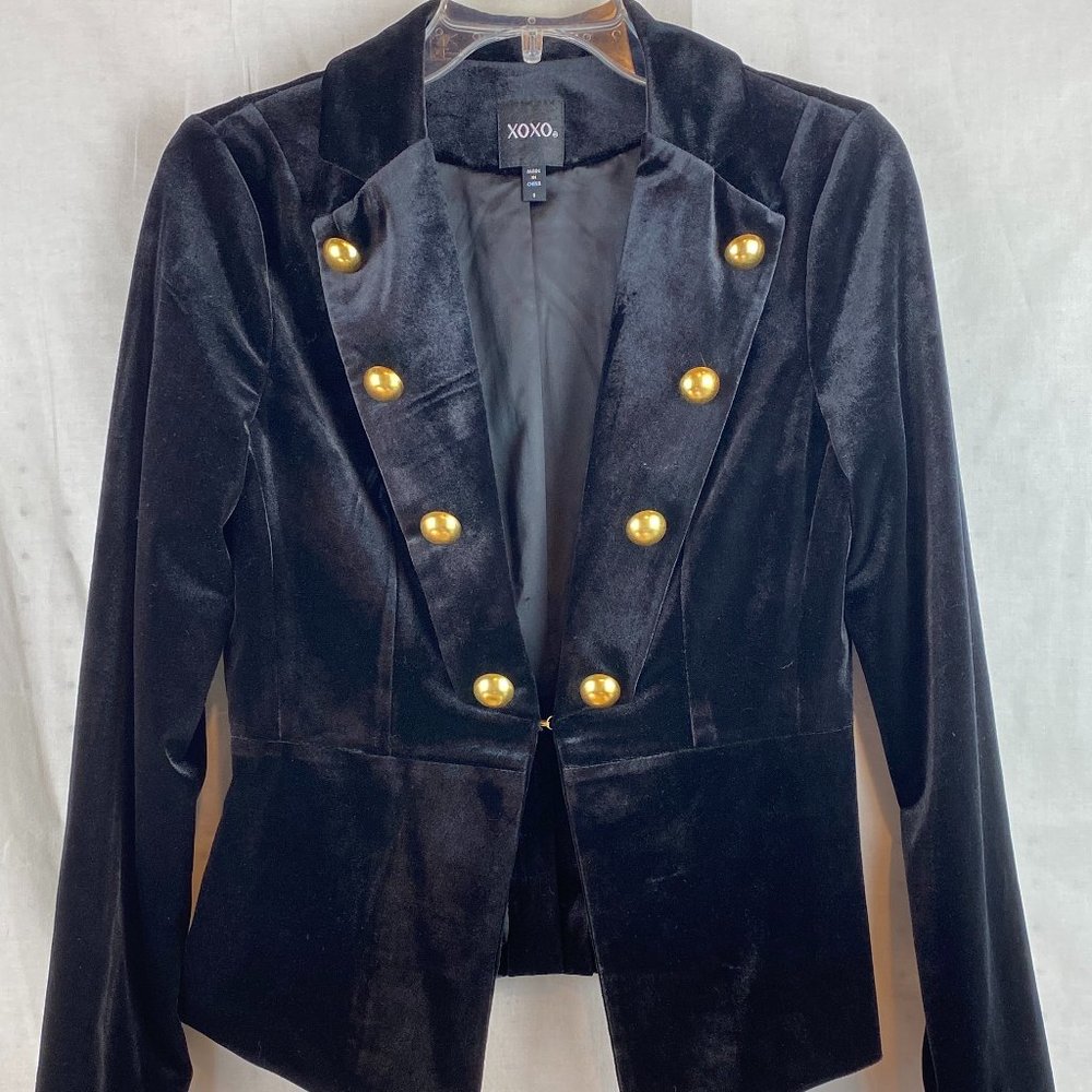 XOXO Womens Black BOHO Velour Steampunk Jacket Lightweight Sz Small EUC